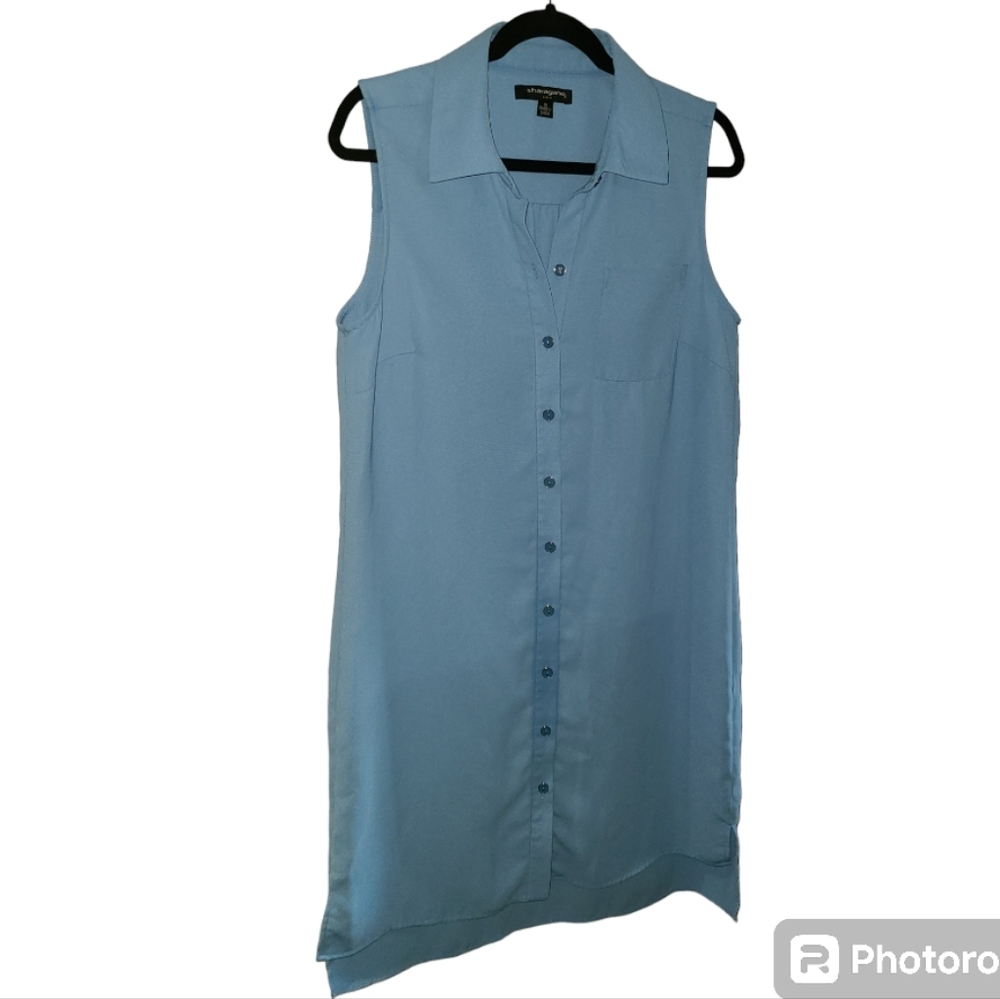 SHARAGANO‎ Sleeveless Dress, Women's Button Down Blue, Size 10